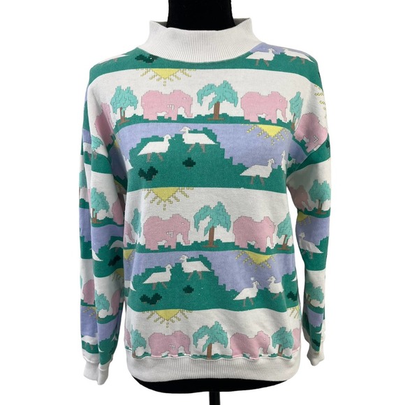 Vintage Allen Solly Pastel Kawaii Turtleneck Sweatshirt Petite Small - Picture 1 of 4
